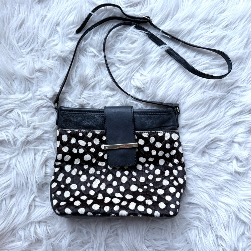 Talbots Women's Black Leather Calf Pony Hair Purse Bag Crossbody Dot Cheetah